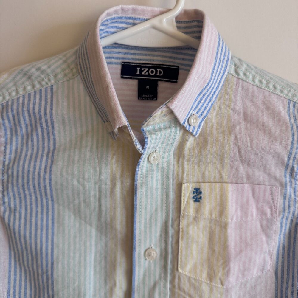 Boys IZOD Pastel Multicolor Striped Oxford Long Sleeve Button Down Size 5 EUC